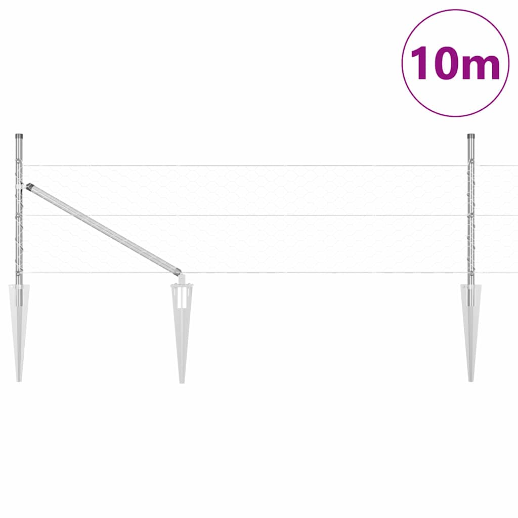 Afrasteringspaal Zilver 10 x 0,5 m (50 mm gaas) Staal