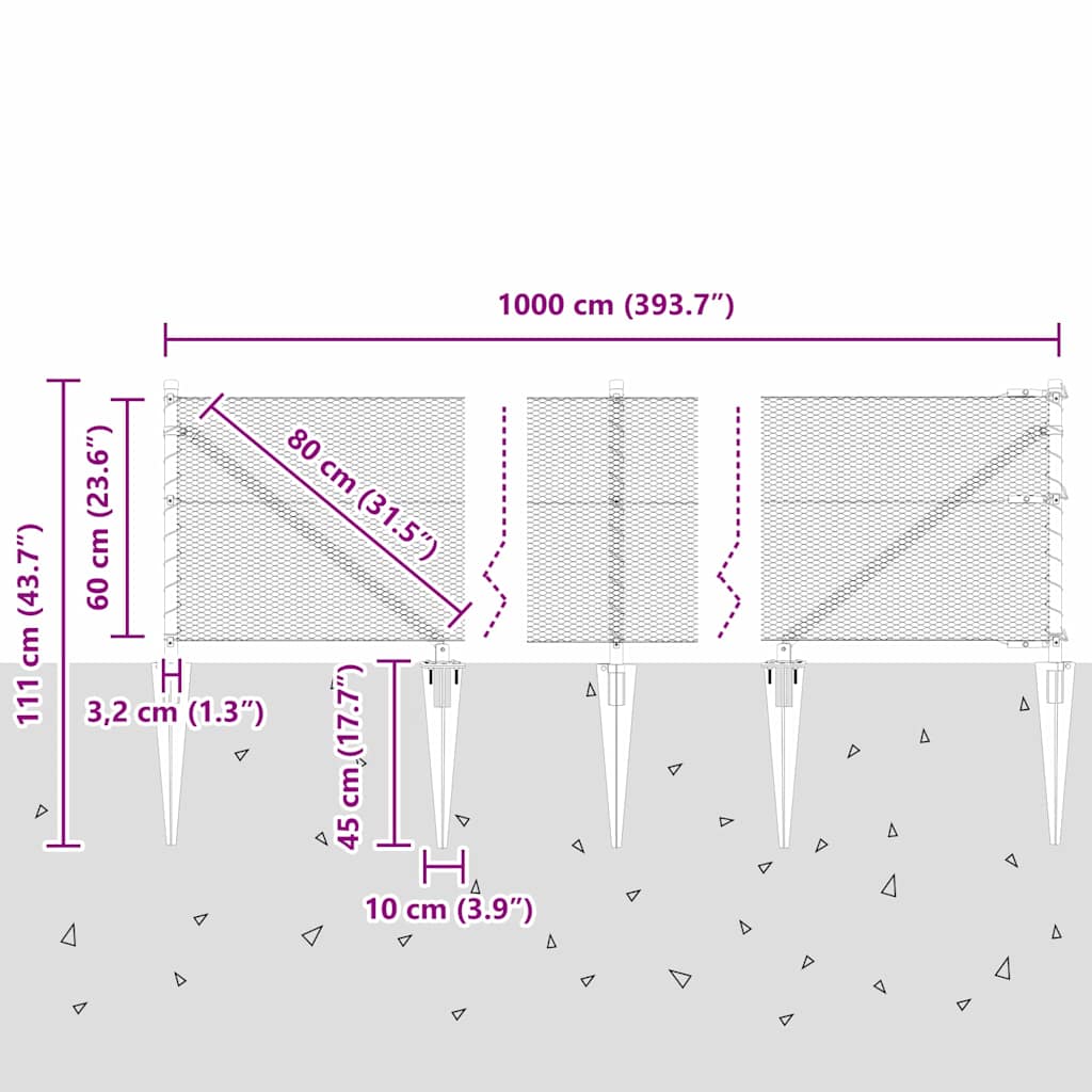 Afrasteringspaal Zilver 10 x 0,6 m (13 mm gaas) Staal
