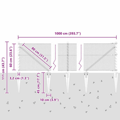 Afrasteringspaal Zilver 10 x 0,6 m (13 mm gaas) Staal