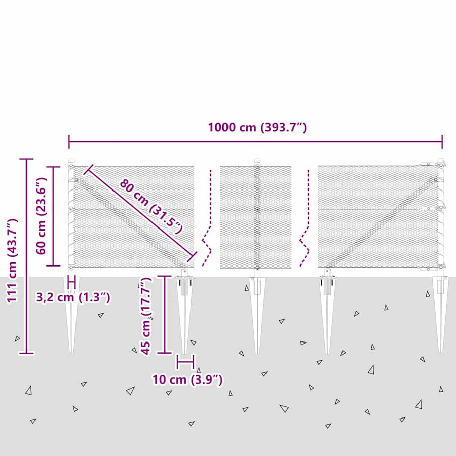 Afrasteringspaal Zilver 10 x 0,6 m (13 mm gaas) Staal