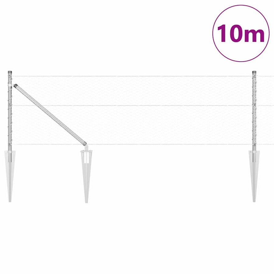 Afrasteringspaal Zilver 10 x 0,6 m (25 mm gaas) Staal