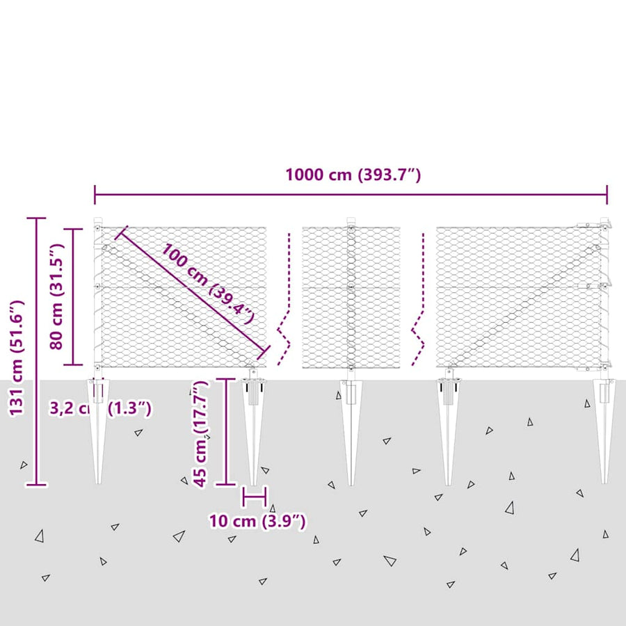 Afrasteringspaal Zilver 10 x 0,8 m (25 mm gaas) Staal