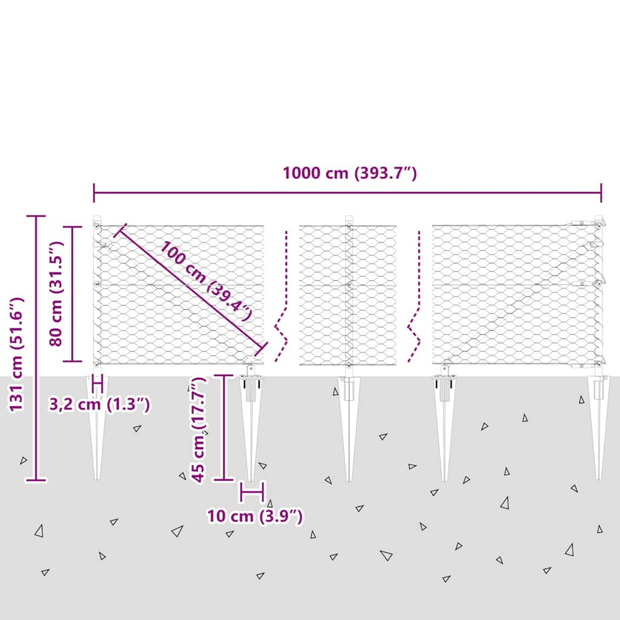 Afrasteringspaal Zilver 10 x 0,8 m (36 mm gaas) Staal