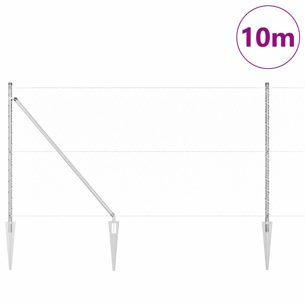 Afrasteringspaal Zilver 10 x 1 m (25 mm gaas) Staal