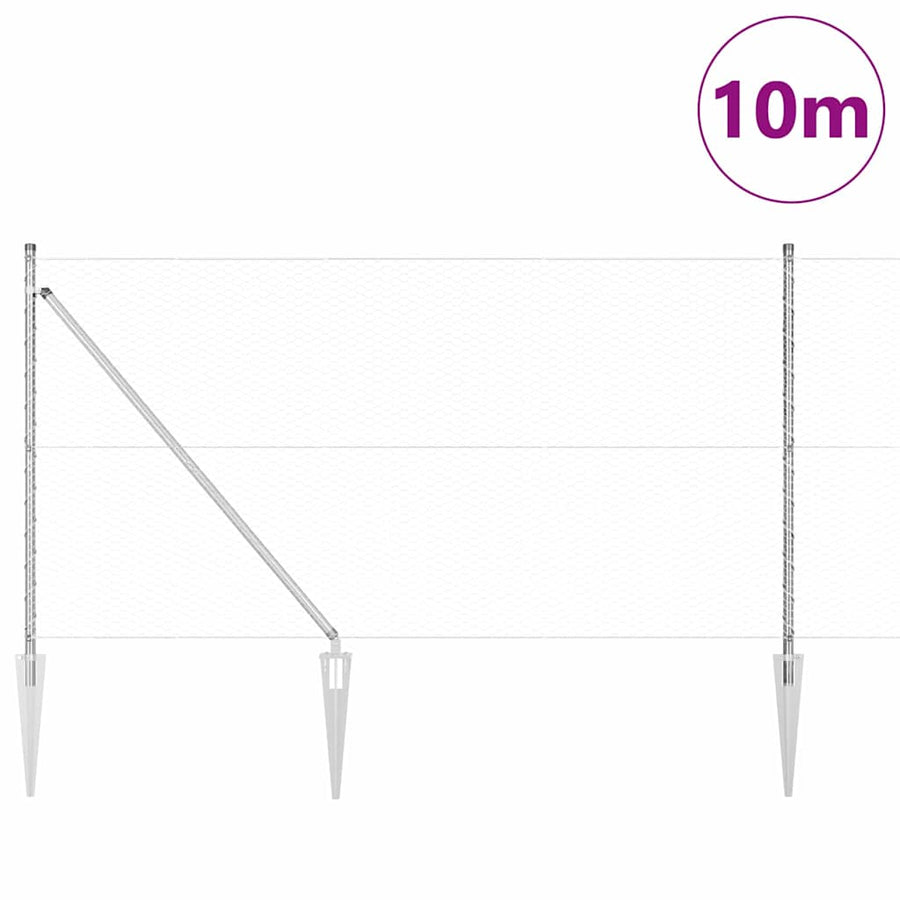 Afrasteringspaal Zilver 10 x 1 m (25 mm gaas) Staal
