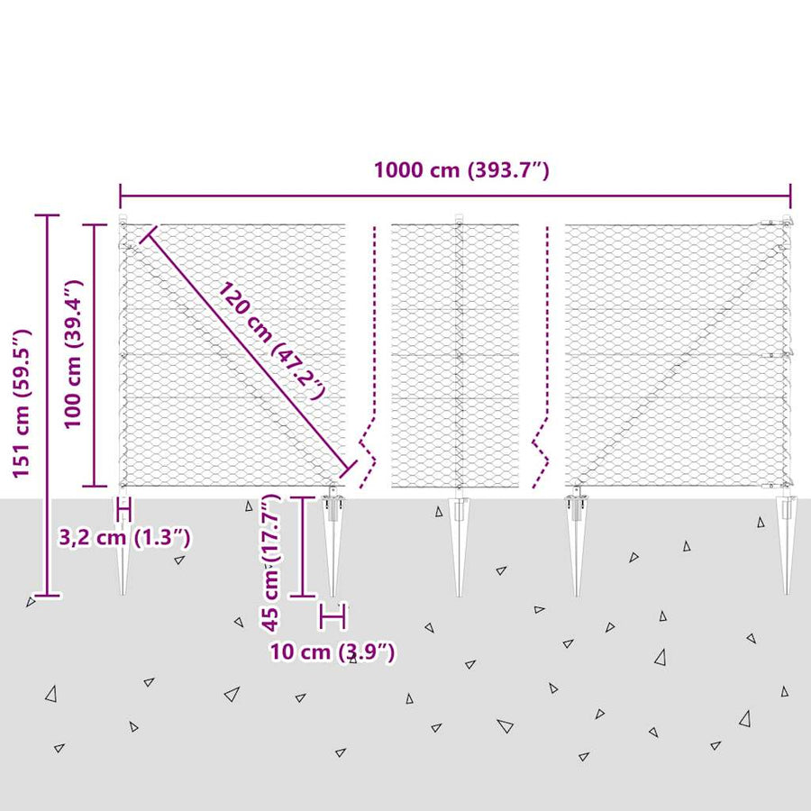 Afrasteringspaal Zilver 10 x 1 m (36 mm gaas) Staal