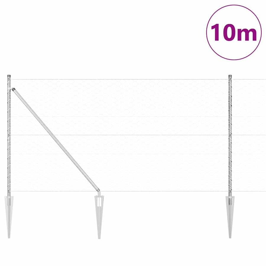 Afrasteringspaal Zilver 10 x 1,2 m (50 mm gaas) Staal