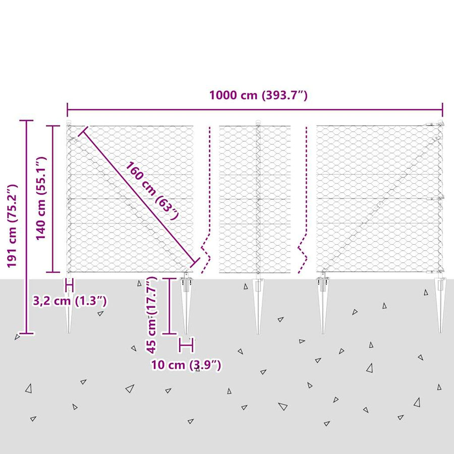 Afrasteringspaal Zilver 10 x 1,4 m (50 mm gaas) Staal