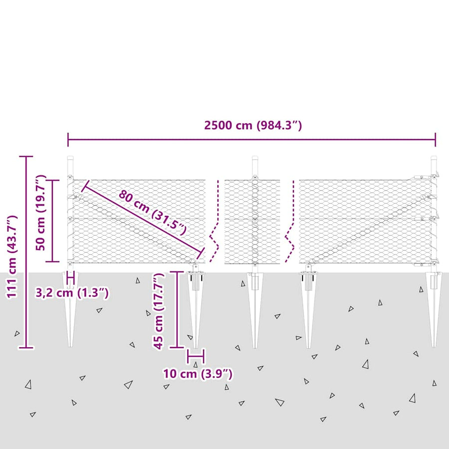 Afrasteringspaal Zilver 25 x 0,5 m (25 mm gaas) Staal