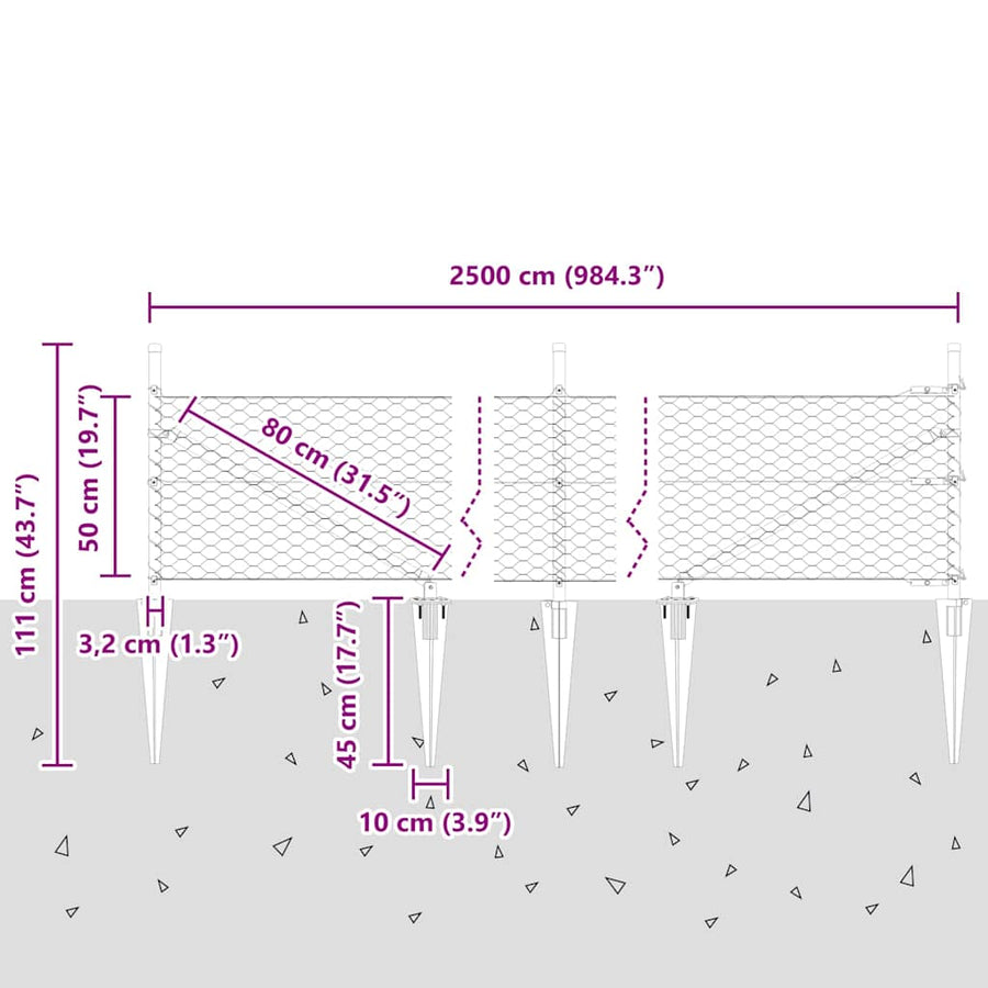 Afrasteringspaal Zilver 25 x 0,5 m (36 mm gaas) Staal