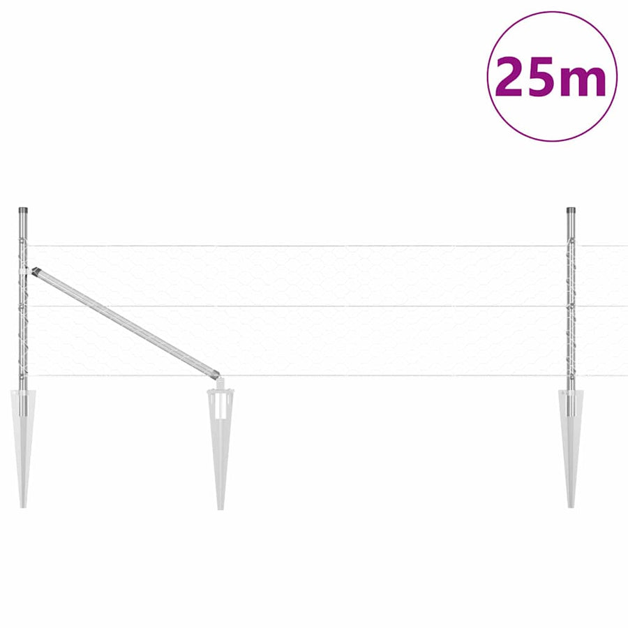 Afrasteringspaal Zilver 25 x 0,5 m (50 mm gaas) Staal