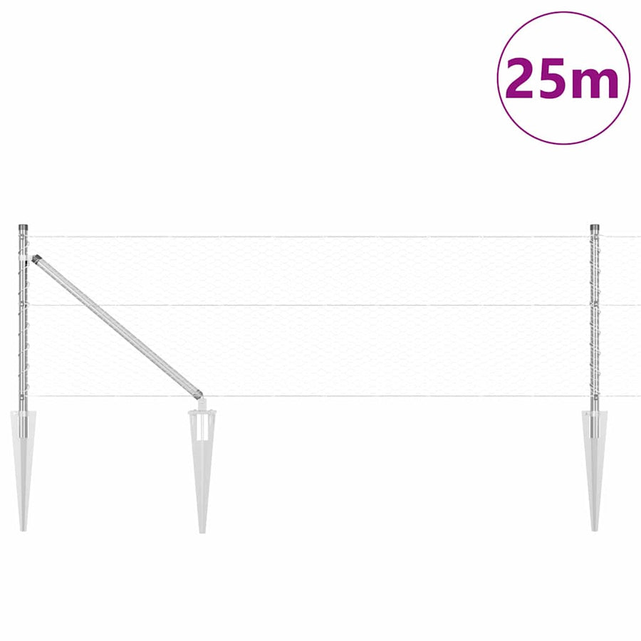 Afrasteringspaal Zilver 25 x 0,6 m (25 mm gaas) Staal