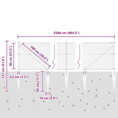 Afrasteringspaal Zilver 25 x 0,8 m (36 mm gaas) Staal