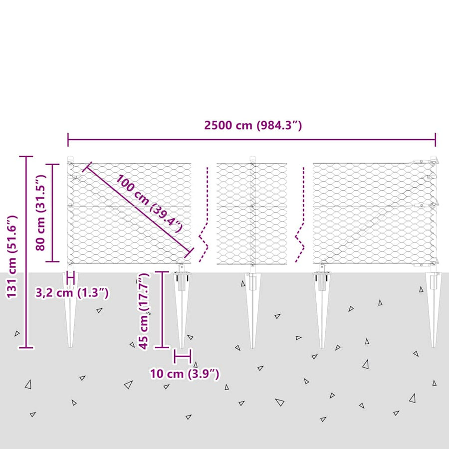 Afrasteringspaal Zilver 25 x 0,8 m (36 mm gaas) Staal