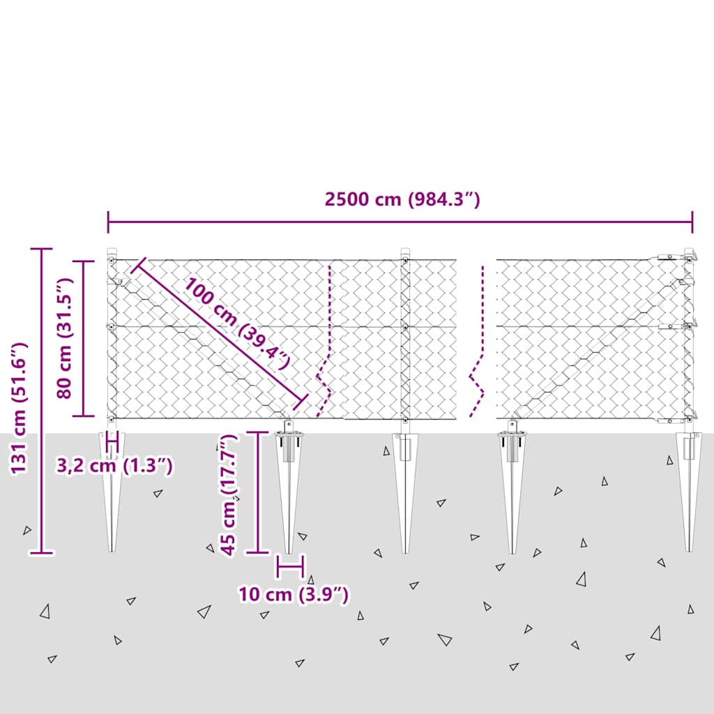 Afrasteringspaal Zilver 25 x 0,8 m (50 mm gaas) Staal