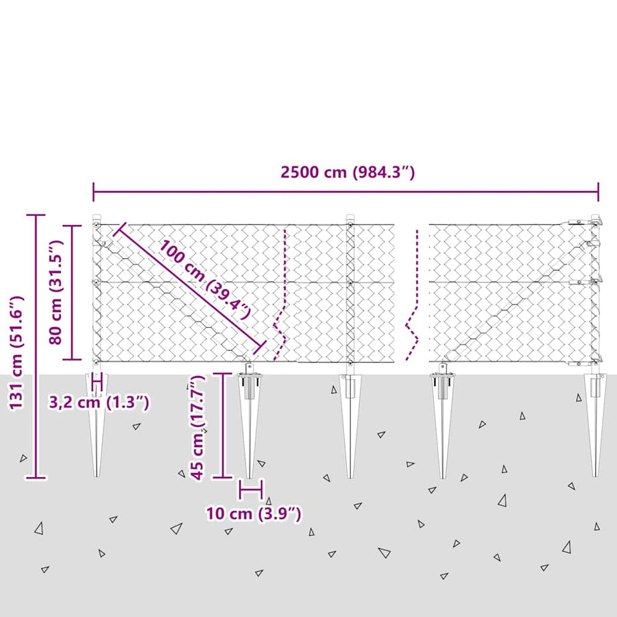 Afrasteringspaal Zilver 25 x 0,8 m (50 mm gaas) Staal