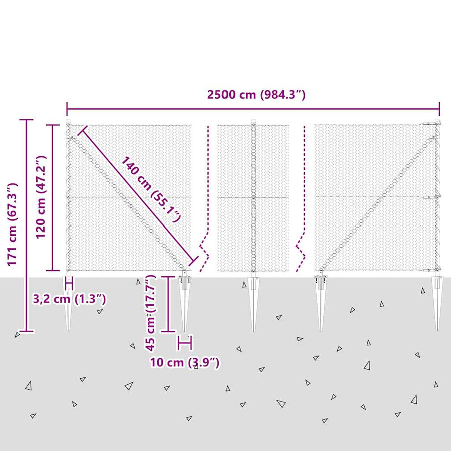 Afrasteringspaal Zilver 25 x 1,2 m (25 mm gaas) Staal