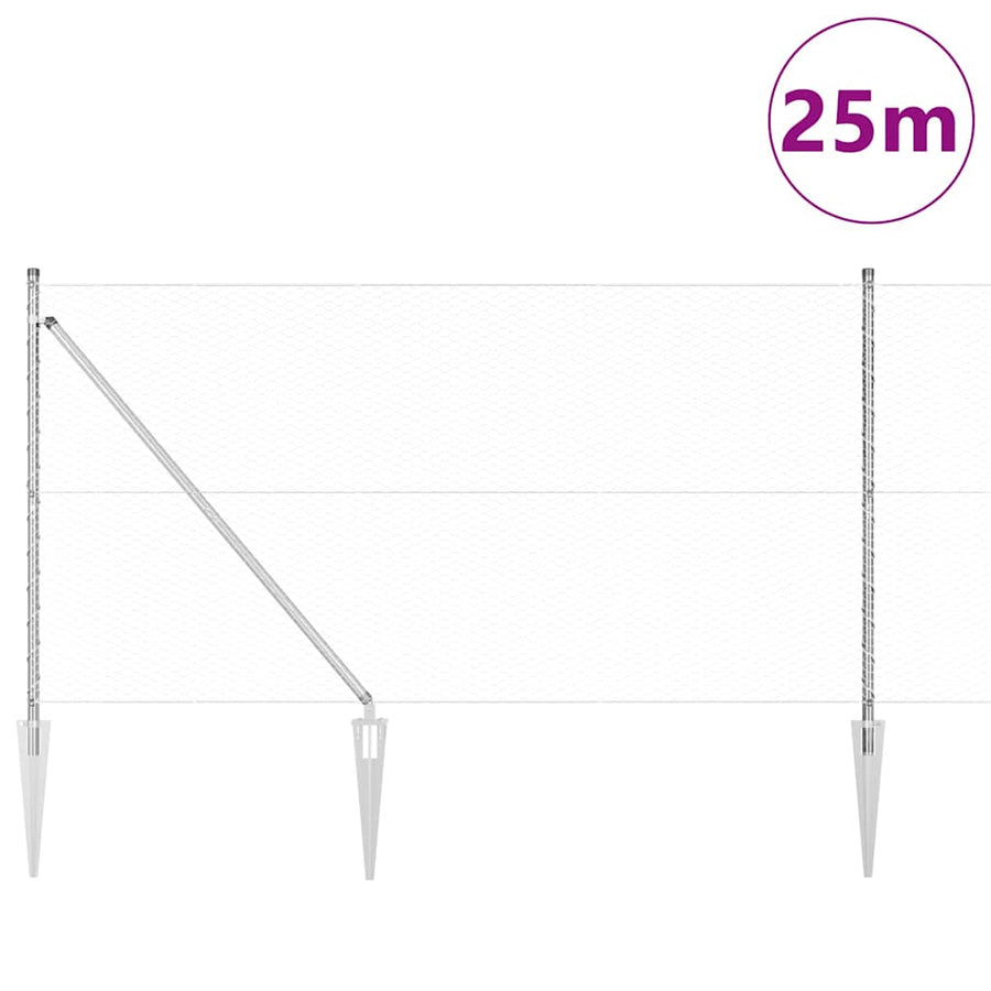 Afrasteringspaal Zilver 25 x 1,2 m (25 mm gaas) Staal