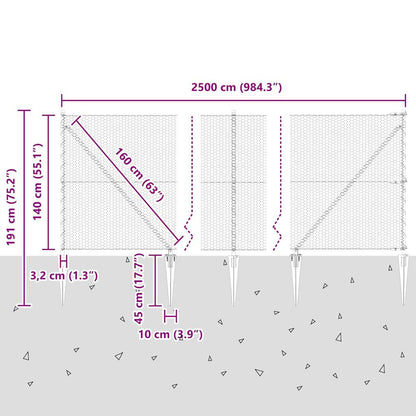 Afrasteringspaal Zilver 25 x 1,4 m (25 mm gaas) Staal