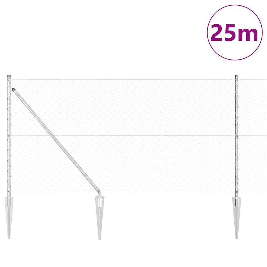 Afrasteringspaal Zilver 25 x 1,4 m (36 mm gaas) Staal