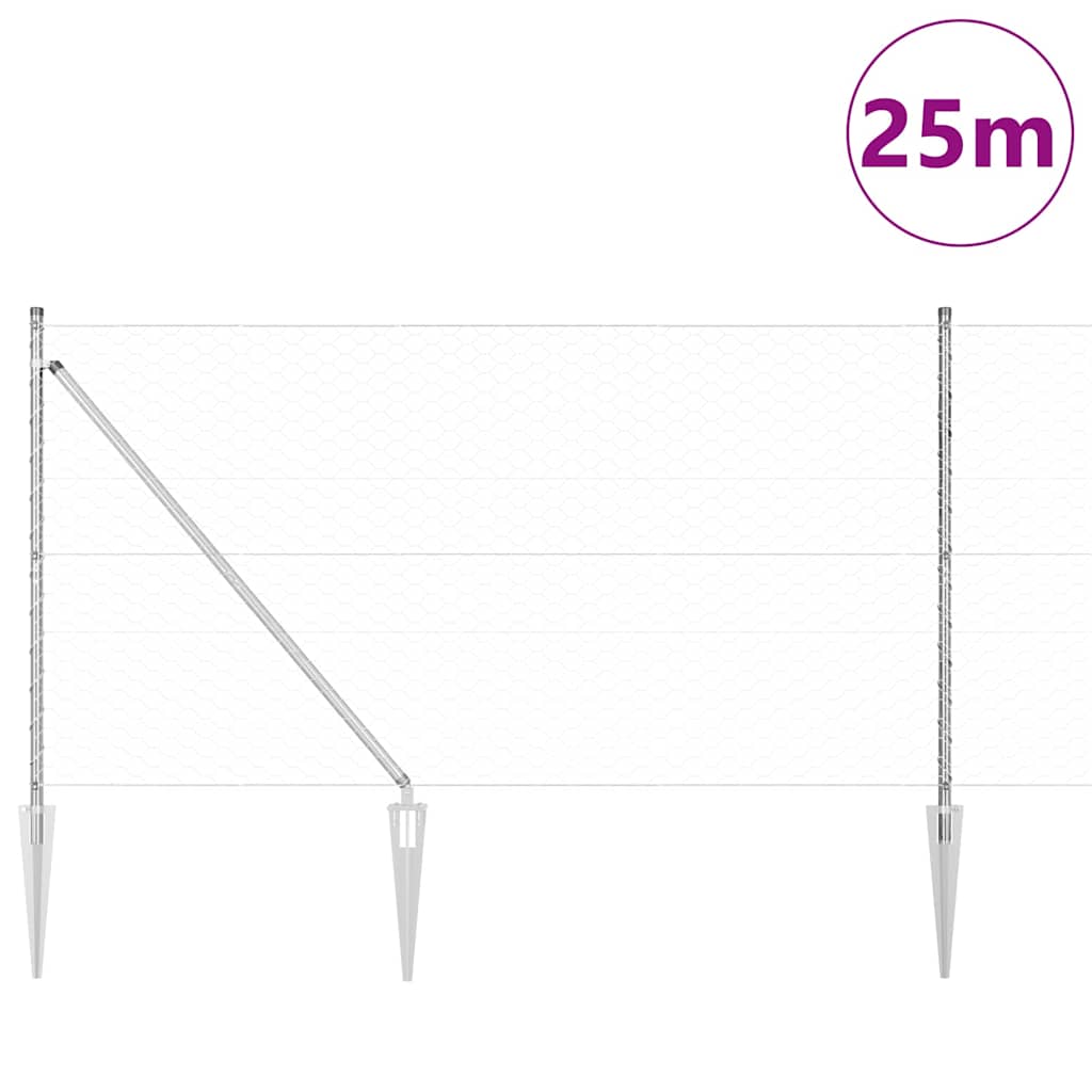 Afrasteringspaal Zilver 25 x 1,4 m (50 mm gaas) Staal