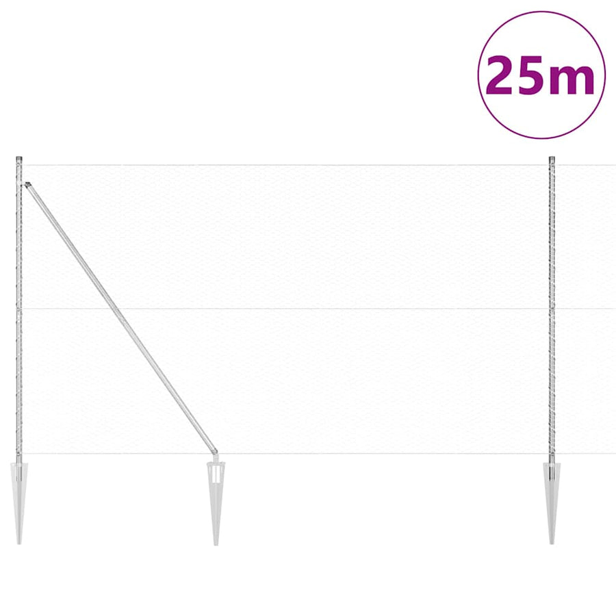 Afrasteringspaal Zilver 25 x 1,5 m (25 mm gaas) Staal