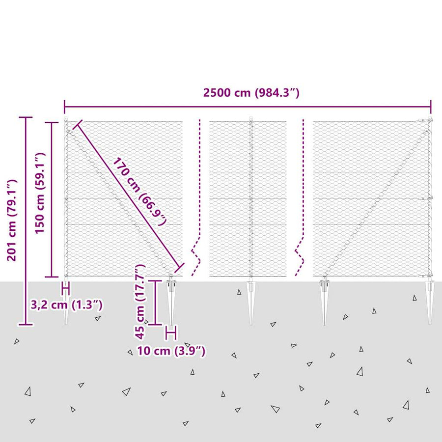 Afrasteringspaal Zilver 25 x 1,5 m (36 mm gaas) Staal
