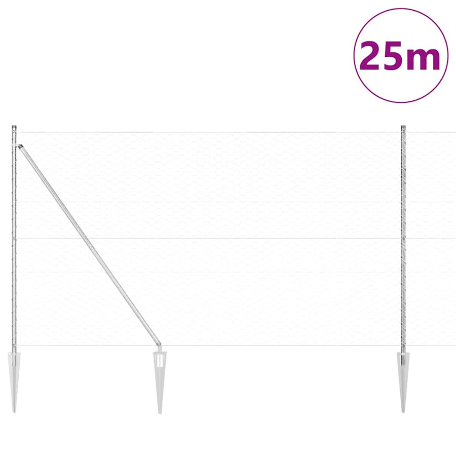 Afrasteringspaal Zilver 25 x 1,5 m (50 mm gaas) Staal