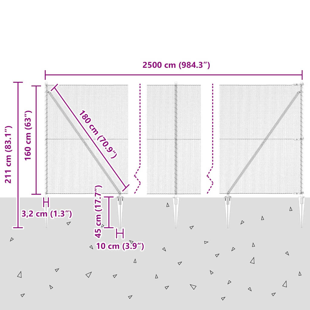 Afrasteringspaal Zilver 25 x 1,6 m (13 mm gaas) Staal