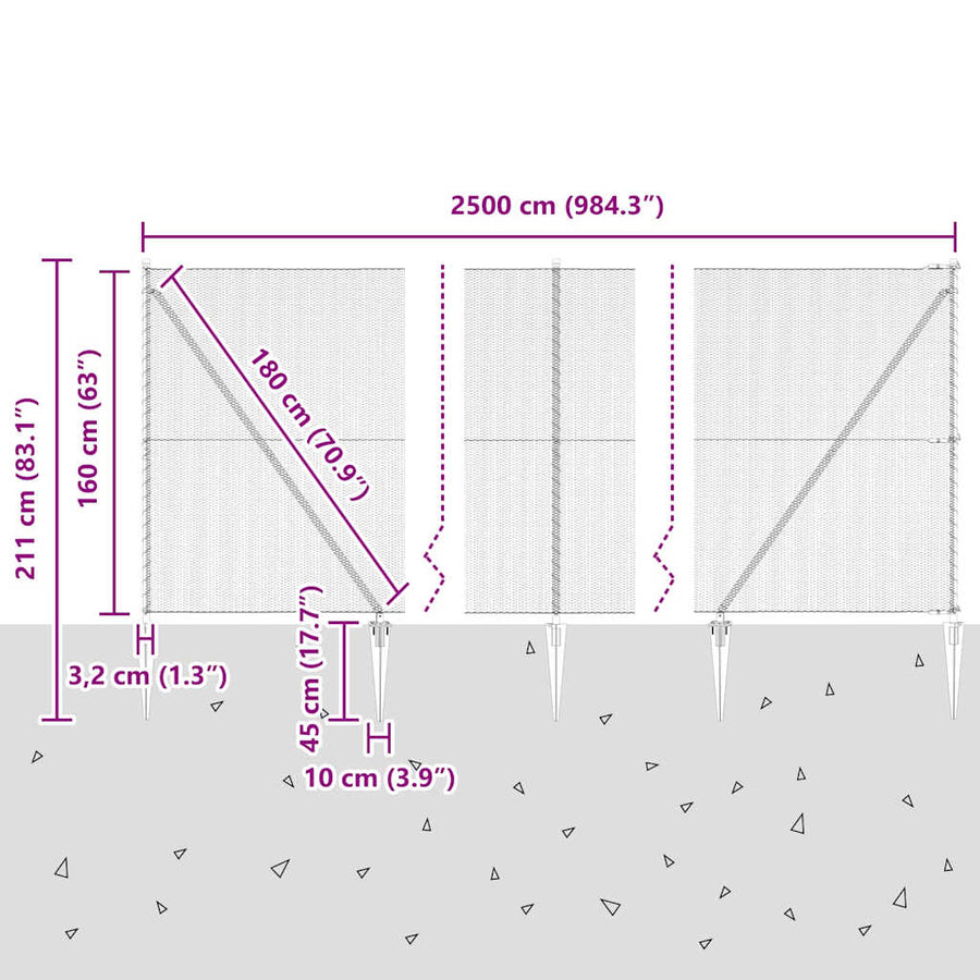 Afrasteringspaal Zilver 25 x 1,6 m (13 mm gaas) Staal