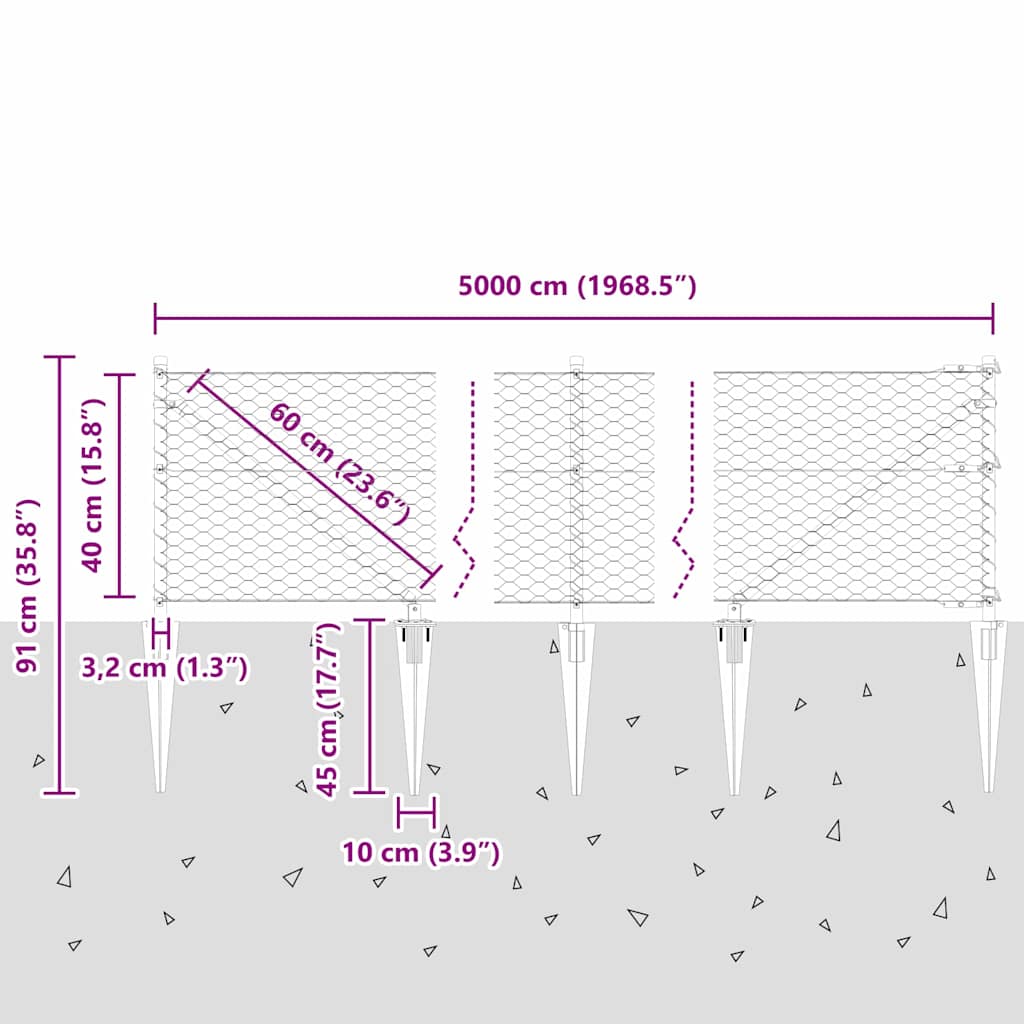 Afrasteringspaal Zilver 50 x 0,4 m (36 mm gaas) Staal