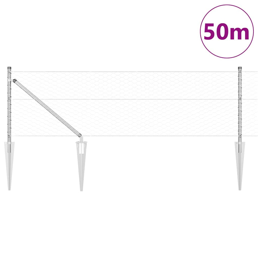 Afrasteringspaal Zilver 50 x 0,6 m (36 mm gaas) Staal
