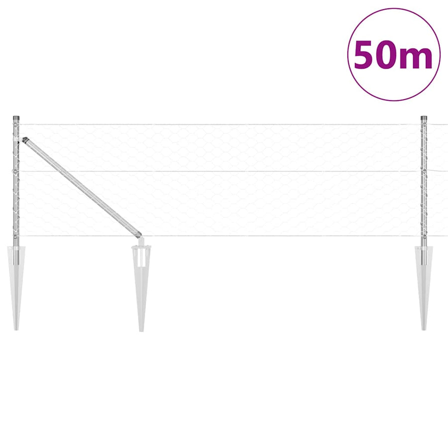 Afrasteringspaal Zilver 50 x 0,6 m (50 mm gaas) Staal