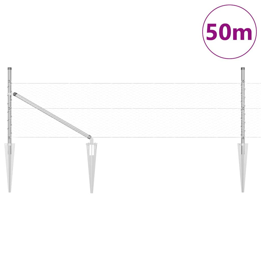 Afrasteringspaal Zilver 50 x 0,8 m (25 mm gaas) Staal