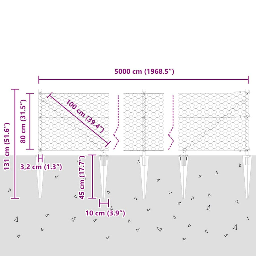 Afrasteringspaal Zilver 50 x 0,8 m (36 mm gaas) Staal
