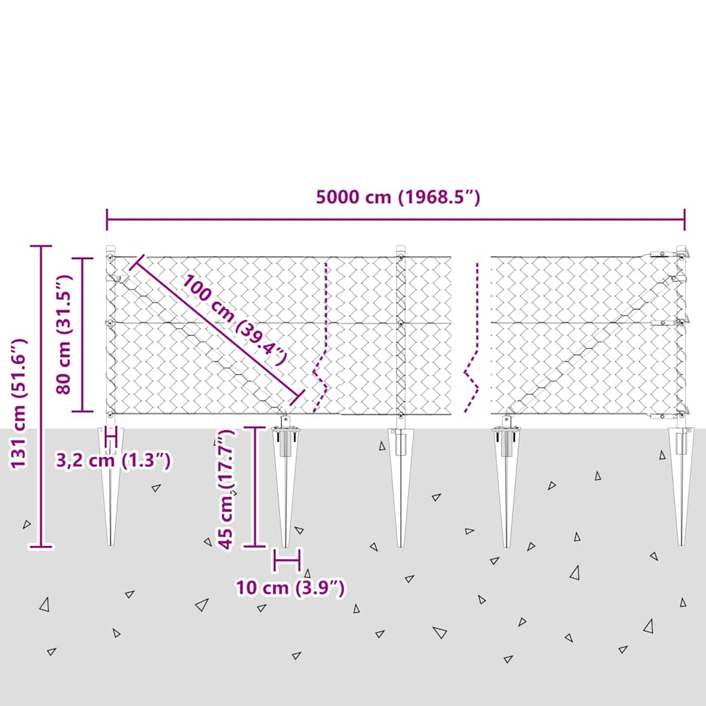 Afrasteringspaal Zilver 50 x 0,8 m (50 mm gaas) Staal