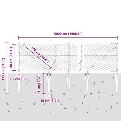 Afrasteringspaal Zilver 50 x 0,8 m (50 mm gaas) Staal