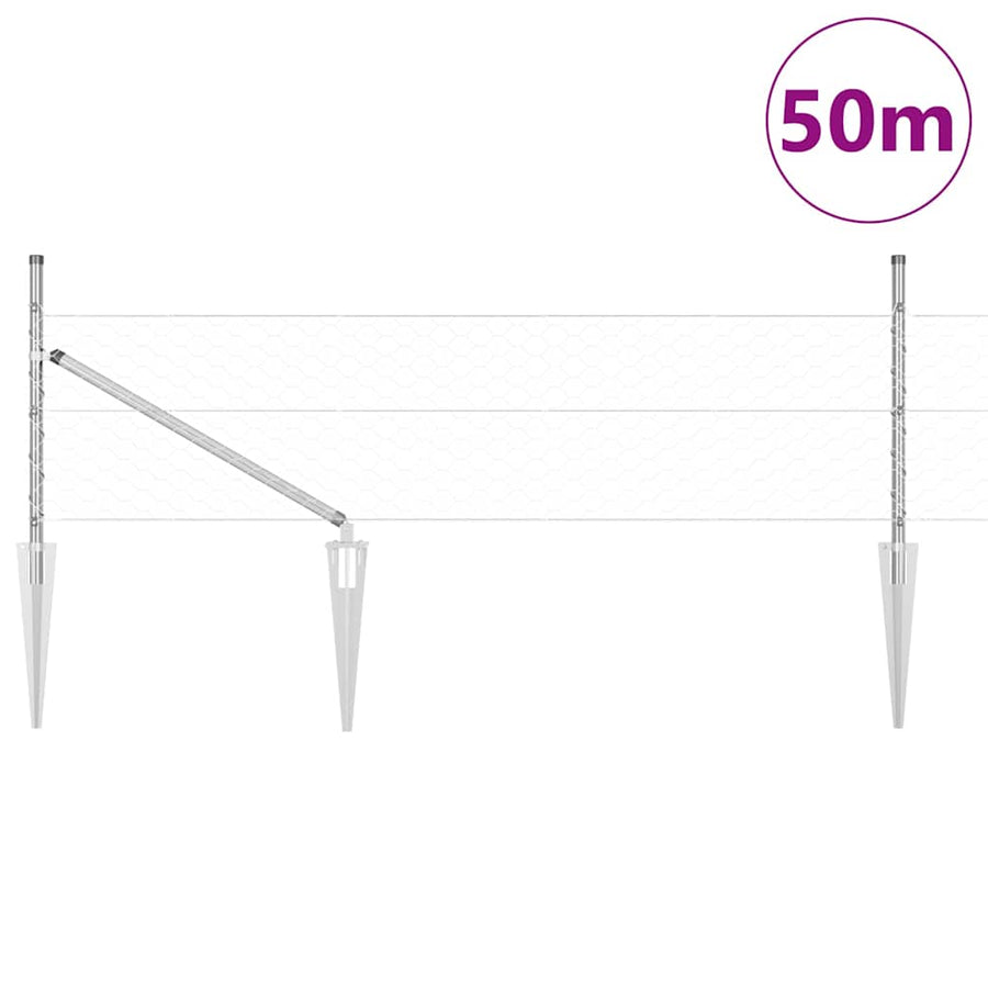 Afrasteringspaal Zilver 50 x 0,8 m (50 mm gaas) Staal