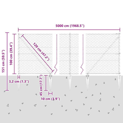 Afrasteringspaal Zilver 50 x 1 m (50 mm gaas) Staal