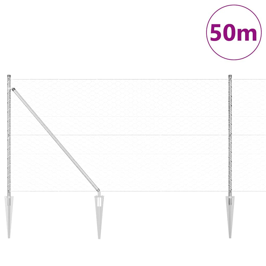 Afrasteringspaal Zilver 50 x 1 m (50 mm gaas) Staal