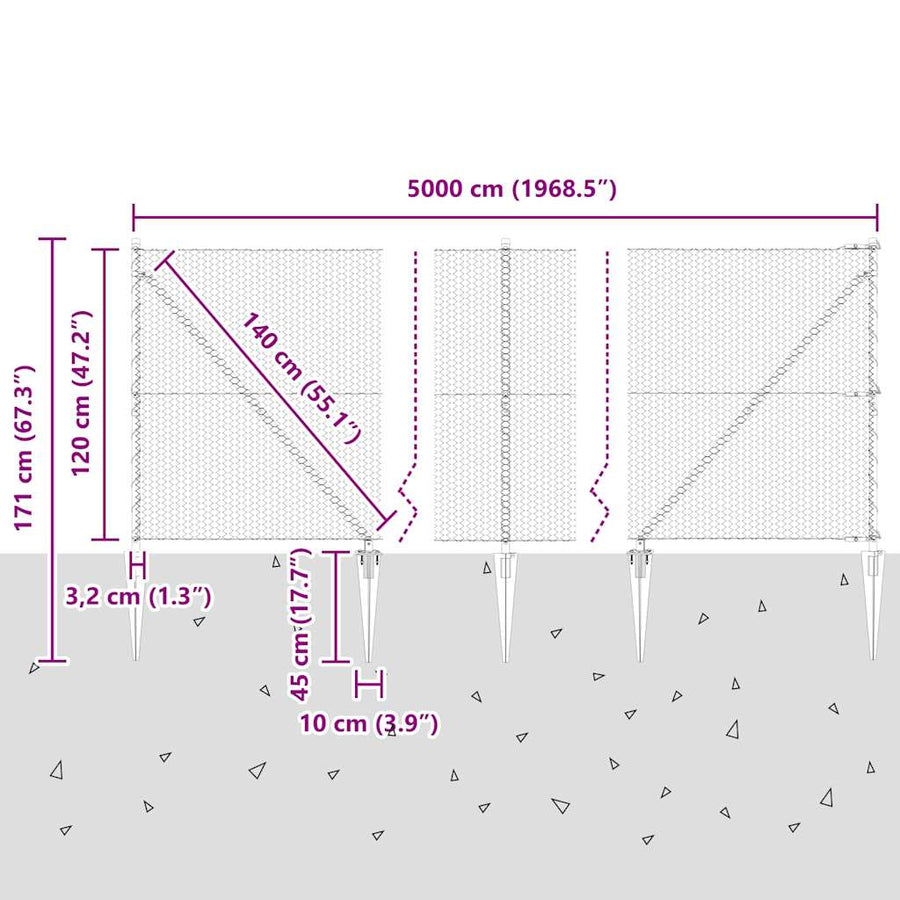 Afrasteringspaal Zilver 50 x 1,2 m (25 mm gaas) Staal