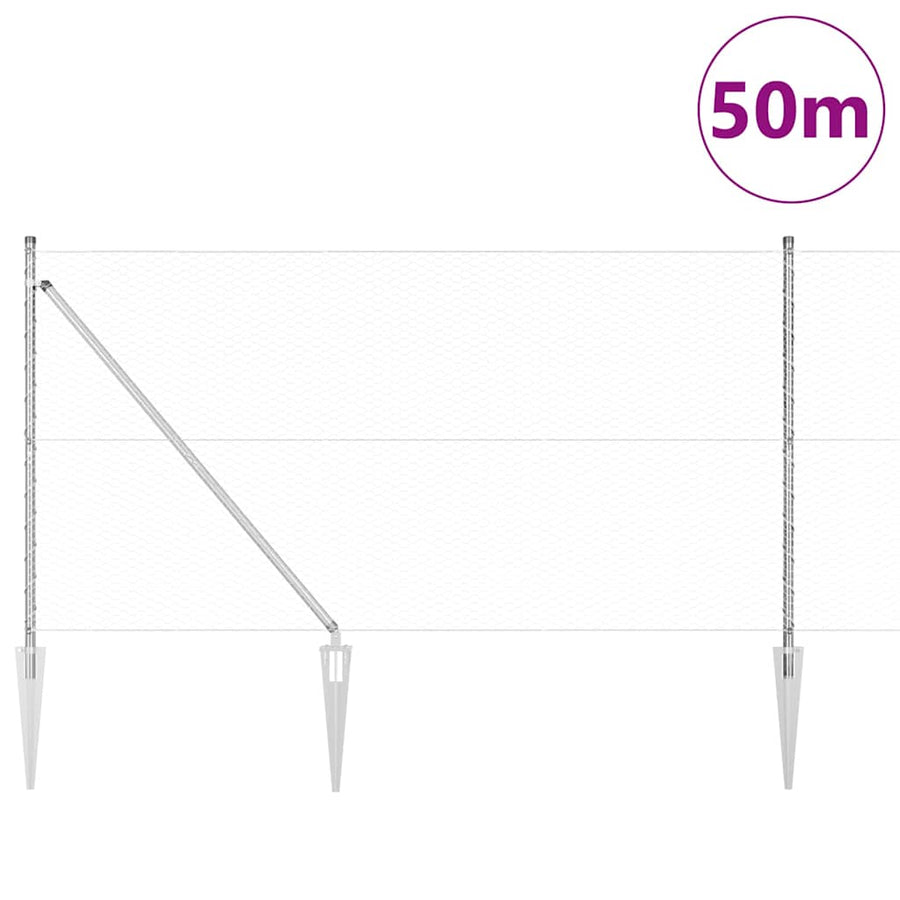 Afrasteringspaal Zilver 50 x 1,2 m (25 mm gaas) Staal