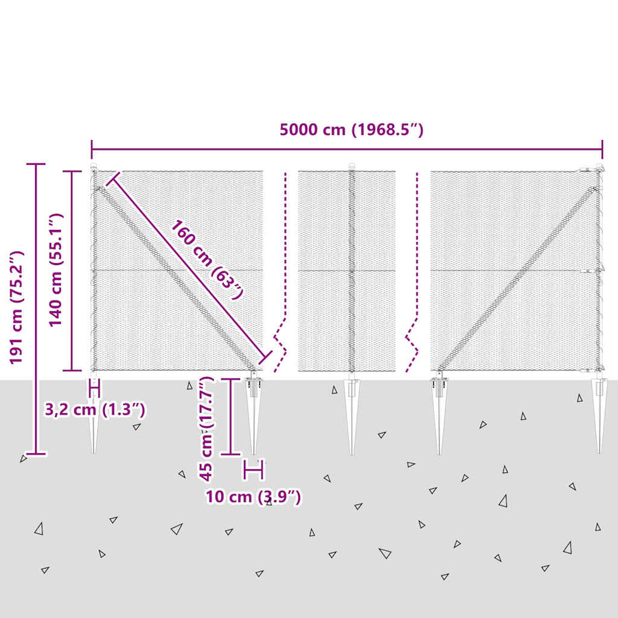 Afrasteringspaal Zilver 50 x 1,4 m (13 mm gaas) Staal