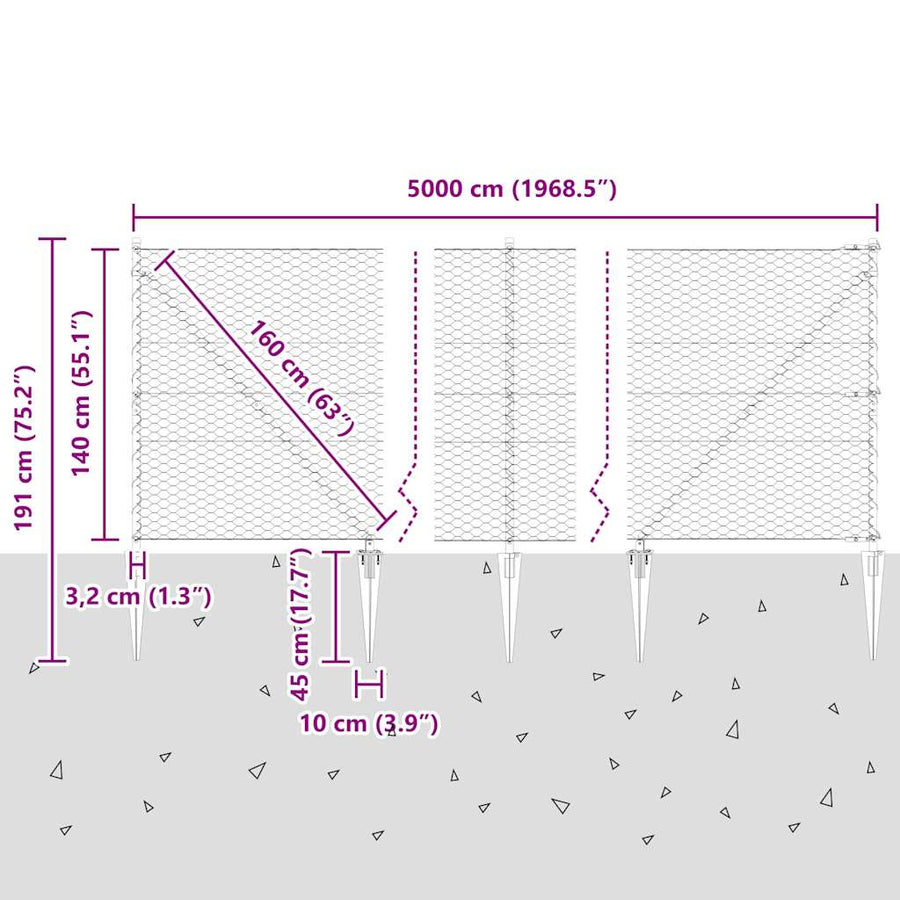 Afrasteringspaal Zilver 50 x 1,4 m (36 mm gaas) Staal