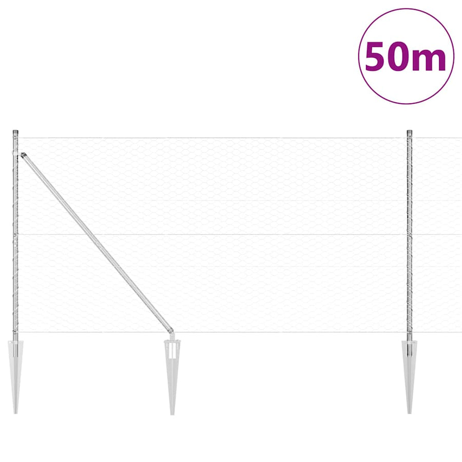 Afrasteringspaal Zilver 50 x 1,4 m (36 mm gaas) Staal