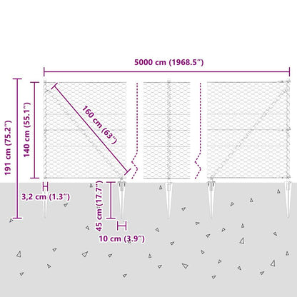 Afrasteringspaal Zilver 50 x 1,4 m (50 mm gaas) Staal