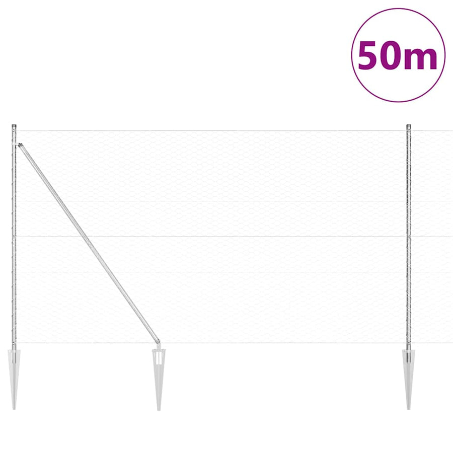 Afrasteringspaal Zilver 50 x 1,5 m (36 mm gaas) Staal