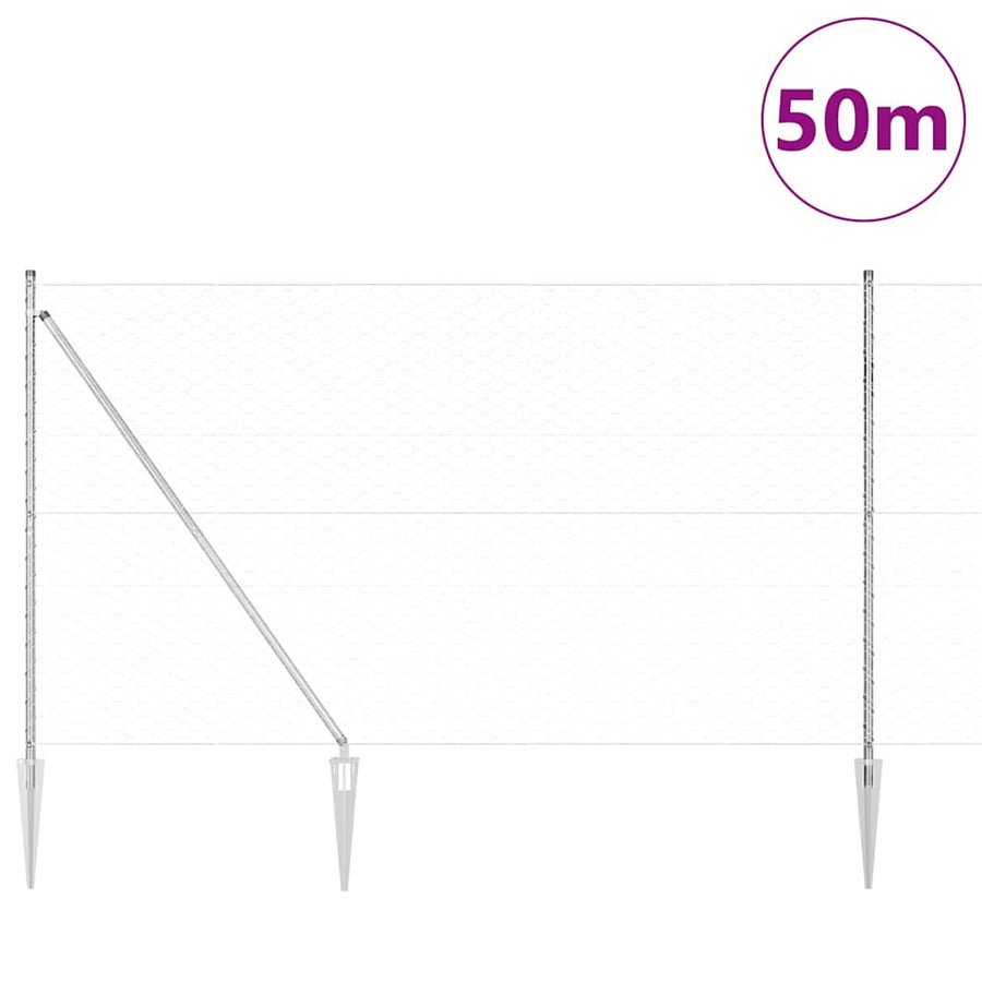 Afrasteringspaal Zilver 50 x 1,5 m (50 mm gaas) Staal