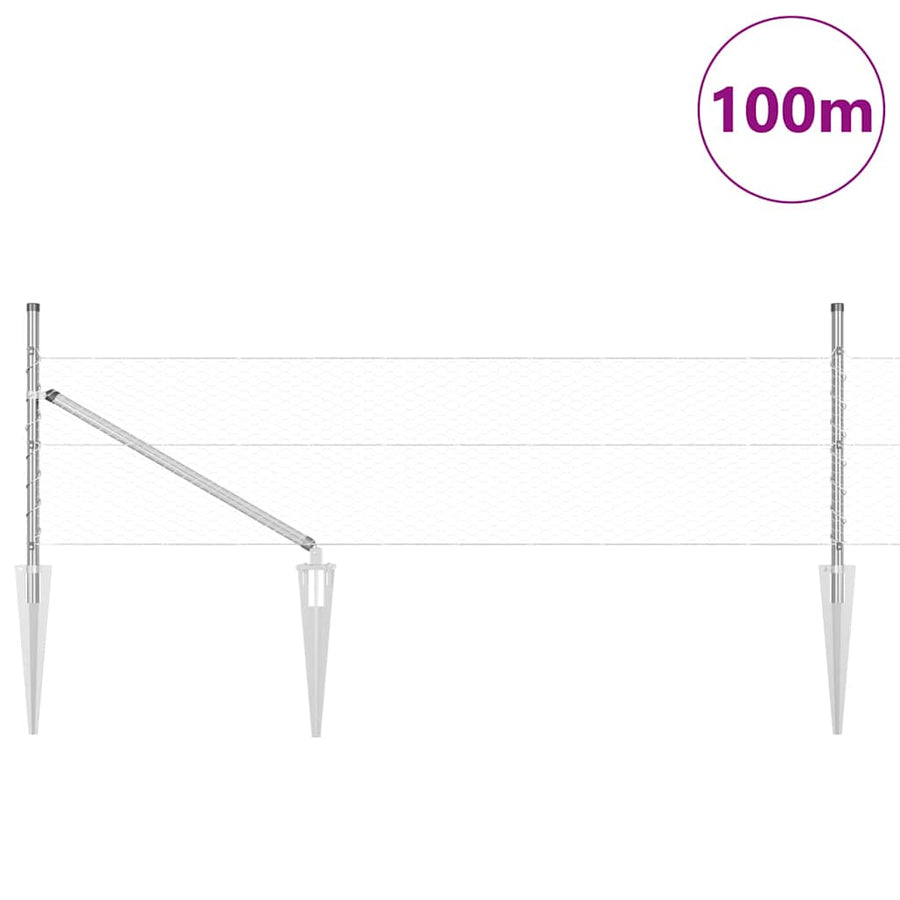 Afrasteringspaal Zilver 100 x 0,4 m (25 mm gaas) Staal
