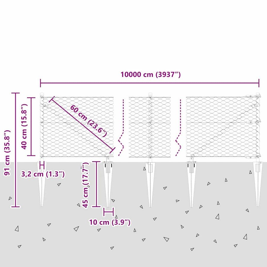 Afrasteringspaal Zilver 100 x 0,4 m (36 mm gaas) Staal